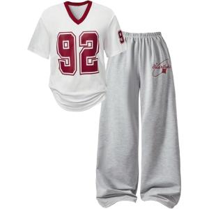 image:imageGirls 2 Piece Summer Outfits Number Graphic Short Sleeve Jersey Shirt and Cargo Pants Sets TrendyMulticolor