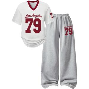 image:imageGirls 2 Piece Summer Outfits Number Graphic Short Sleeve Jersey Shirt and Cargo Pants Sets TrendyMulticolor Red