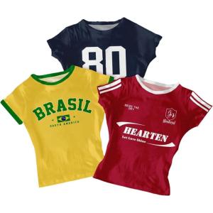 image:imageGirls 3 Packs Graphic Tees Vacation Hibiscus Top Crewneck Short Sleeve Cute Tops Summer Slim Fit T ShirtRed Yellow Blue