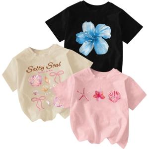 image:imageGirls Bow Cherry Graphic Tees Short Sleeve Crewneck Cute T Shirts Tops for Teens Summer TopsBlack Beige Pink