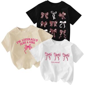 image:imageGirls Bow Cherry Graphic Tees Short Sleeve Crewneck Cute T Shirts Tops for Teens Summer TopsBlack White Beige