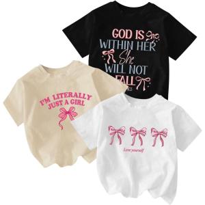 image:imageGirls Bow Cherry Graphic Tees Short Sleeve Crewneck Cute T Shirts Tops for Teens Summer TopsBow Black Beige White