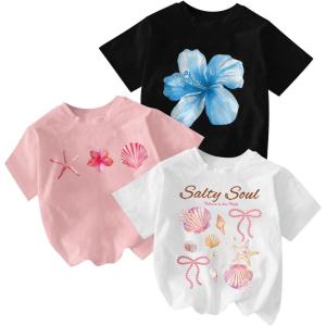 image:imageGirls Bow Cherry Graphic Tees Short Sleeve Crewneck Cute T Shirts Tops for Teens Summer TopsFloral White Pink Black
