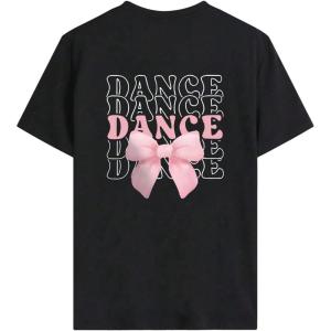 image:imageGirls Bowknot Letter Graphic Tee Round Neck Short Sleeve Cute Tops Loose T ShirtBow Black