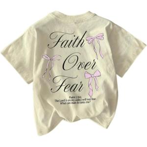 image:imageGirls Bowknot Letter Graphic Tshirt Short Sleeve Crew Neck Cute Summer Tee TopsApricot