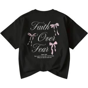 image:imageGirls Bowknot Letter Graphic Tshirt Short Sleeve Crew Neck Cute Summer Tee TopsBlack