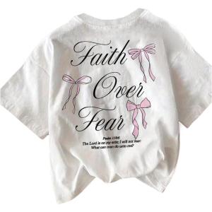 image:imageGirls Bowknot Letter Graphic Tshirt Short Sleeve Crew Neck Cute Summer Tee TopsWhite