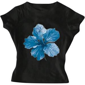 image:imageGirls Floral Graphic Crop Tops Tees Short Sleeve Crewneck Cute Slim Fit T Shirt Summer TopsHibiscus Black