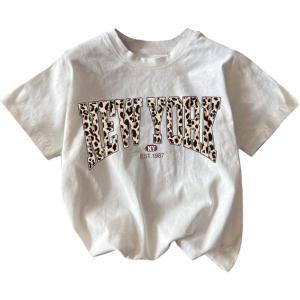 image:imageGirls Graphic Tee Shirt Short Sleeve Round Neck Preppy Casual Trendy Cute Summer TopsLetter White