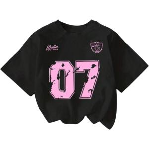 image:imageGirls Graphic Tee Shirt Short Sleeve Round Neck Preppy Casual Trendy Cute Summer TopsNumber Black