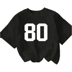 image:imageGirls Graphic Tee Shirt Short Sleeve Round Neck Preppy Casual Trendy Cute Summer TopsNumber Graphic Black