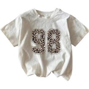 image:imageGirls Graphic Tee Shirt Short Sleeve Round Neck Preppy Casual Trendy Cute Summer TopsWhite Cheetah