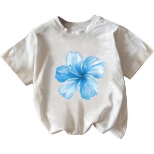 image:imageGirls Graphic Tee Shirt Short Sleeve Round Neck Preppy Casual Trendy Cute Summer TopsWhite and Blue