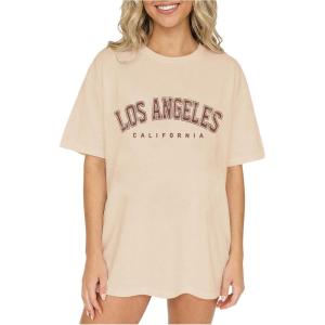 image:imageGirls Graphic Tees Short Sleeve Crewneck T Shirts Casual Summer Tops Cute Preppy ClothesApricot Beige