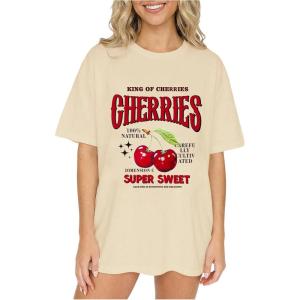 image:imageGirls Graphic Tees Short Sleeve Crewneck T Shirts Casual Summer Tops Cute Preppy ClothesApricot and Red
