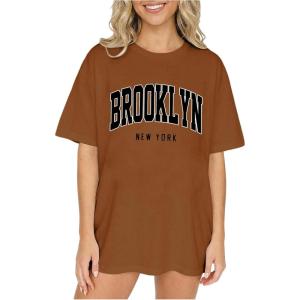 image:imageGirls Graphic Tees Short Sleeve Crewneck T Shirts Casual Summer Tops Cute Preppy ClothesLetter Brown