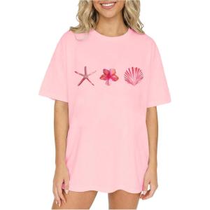 image:imageGirls Graphic Tees Short Sleeve Crewneck T Shirts Casual Summer Tops Cute Preppy ClothesLight Pink