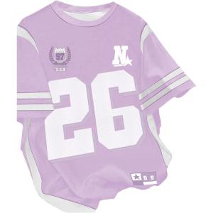 image:imageGirls Jersey Shirts Color Block Number Graphic Tees Short Sleeve Crew Neck Sports T ShirtMauve Purple