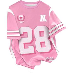 image:imageGirls Jersey Shirts Color Block Number Graphic Tees Short Sleeve Crew Neck Sports T ShirtMix Pink