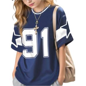 image:imageGirls Jersey Shirts Color Block Number Graphic Tees Short Sleeve Crew Neck Sports T ShirtMulticolor Blue