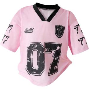 image:imageGirls Jersey Shirts Number Graphic Tees V Neck Short Sleeve Summer T Shirts Gameday OutfitsPink