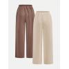 image:image2 Pack Girls Sweatpants Wide Leg Elastic Waist Pants with Pockets Baggy Joggers Track Pants TrendyKhaki Brown