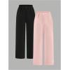 image:image2 Pack Girls Sweatpants Wide Leg Elastic Waist Pants with Pockets Baggy Joggers Track Pants TrendyMulticolor Black