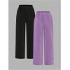 image:image2 Pack Girls Sweatpants Wide Leg Elastic Waist Pants with Pockets Baggy Joggers Track Pants TrendyMulticolor Pink