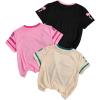 image:imageGirls 3 Packs Star Butterfly Graphic Tees Crew Neck Short Sleeve T Shirt Casual TopsBlack Beige Pink