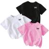 image:imageGirls 3 Packs Star Butterfly Graphic Tees Crew Neck Short Sleeve T Shirt Casual TopsBlack White Pink