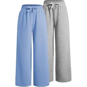 image:image2 Pack Girls Sweatpants Wide Leg Elastic Waist Pants with Pockets Baggy Joggers Track Pants TrendyBlue