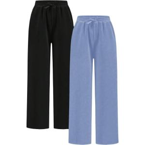 image:image2 Pack Girls Sweatpants Wide Leg Elastic Waist Pants with Pockets Baggy Joggers Track Pants TrendyMulticolor Blue
