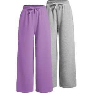 image:image2 Pack Girls Sweatpants Wide Leg Elastic Waist Pants with Pockets Baggy Joggers Track Pants TrendyMulticolor Grey
