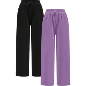 image:image2 Pack Girls Sweatpants Wide Leg Elastic Waist Pants with Pockets Baggy Joggers Track Pants TrendyMulticolor Pink