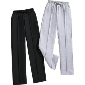image:image2 Pack Girls Sweatpants Wide Leg Elastic Waist Pants with Pockets Baggy Joggers Track Pants TrendyMulticolored
