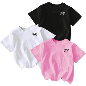 image:imageGirls 3 Packs Star Butterfly Graphic Tees Crew Neck Short Sleeve T Shirt Casual TopsBlack White Pink