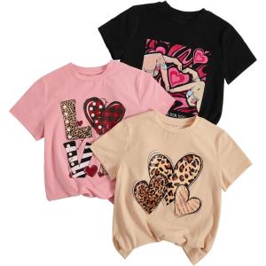image:imageGirls 3 Packs Star Butterfly Graphic Tees Crew Neck Short Sleeve T Shirt Casual TopsPink Beige Black