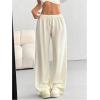 image:imageWomens Acid Washed Baggy Sweatpants Drawstring Waist Wide Straight Leg Track PantsBeige