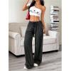 image:imageWomens Acid Washed Baggy Sweatpants Drawstring Waist Wide Straight Leg Track PantsBlack