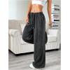 image:imageWomens Acid Washed Baggy Sweatpants Drawstring Waist Wide Straight Leg Track PantsBlack