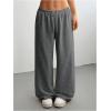 image:imageWomens Acid Washed Baggy Sweatpants Drawstring Waist Wide Straight Leg Track PantsDark Grey