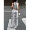 image:imageWomens Baggy Sweatpants Drawstring Waist Wide Leg Pants Athletic Running Track Sweat Pants JoggersCamo Grey