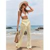 image:imageWomens Cover Up Beach Pants Hollow Out Drawstring High Elastic Waist Swimsuit Beach Cover Up PantsBeige