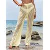image:imageWomens Cover Up Beach Pants Hollow Out Drawstring High Elastic Waist Swimsuit Beach Cover Up PantsBeige