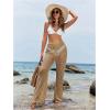 image:imageWomens Cover Up Beach Pants Hollow Out Drawstring High Elastic Waist Swimsuit Beach Cover Up PantsBrown