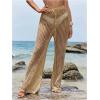 image:imageWomens Cover Up Beach Pants Hollow Out Drawstring High Elastic Waist Swimsuit Beach Cover Up PantsBrown