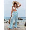 image:imageWomens Cover Up Beach Pants Hollow Out Drawstring High Elastic Waist Swimsuit Beach Cover Up PantsDusty Blue