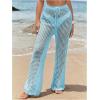 image:imageWomens Cover Up Beach Pants Hollow Out Drawstring High Elastic Waist Swimsuit Beach Cover Up PantsDusty Blue