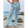 image:imageWomens Cover Up Beach Pants Hollow Out Drawstring High Elastic Waist Swimsuit Beach Cover Up PantsDusty Blue