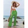 image:imageWomens Cover Up Beach Pants Hollow Out Drawstring High Elastic Waist Swimsuit Beach Cover Up PantsGreen